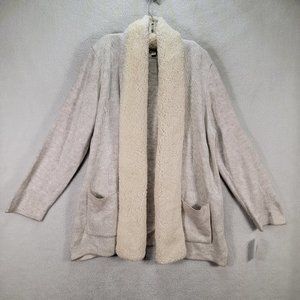 Style & Co Beige NEW Sherpa Collar Loungewear Comfy Cozy Open Cardigan